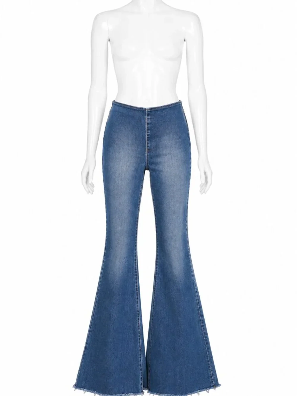 Free People We The Free Penny Pull-On Flare Jeans Blue Medium Wash 31 Raw Hem